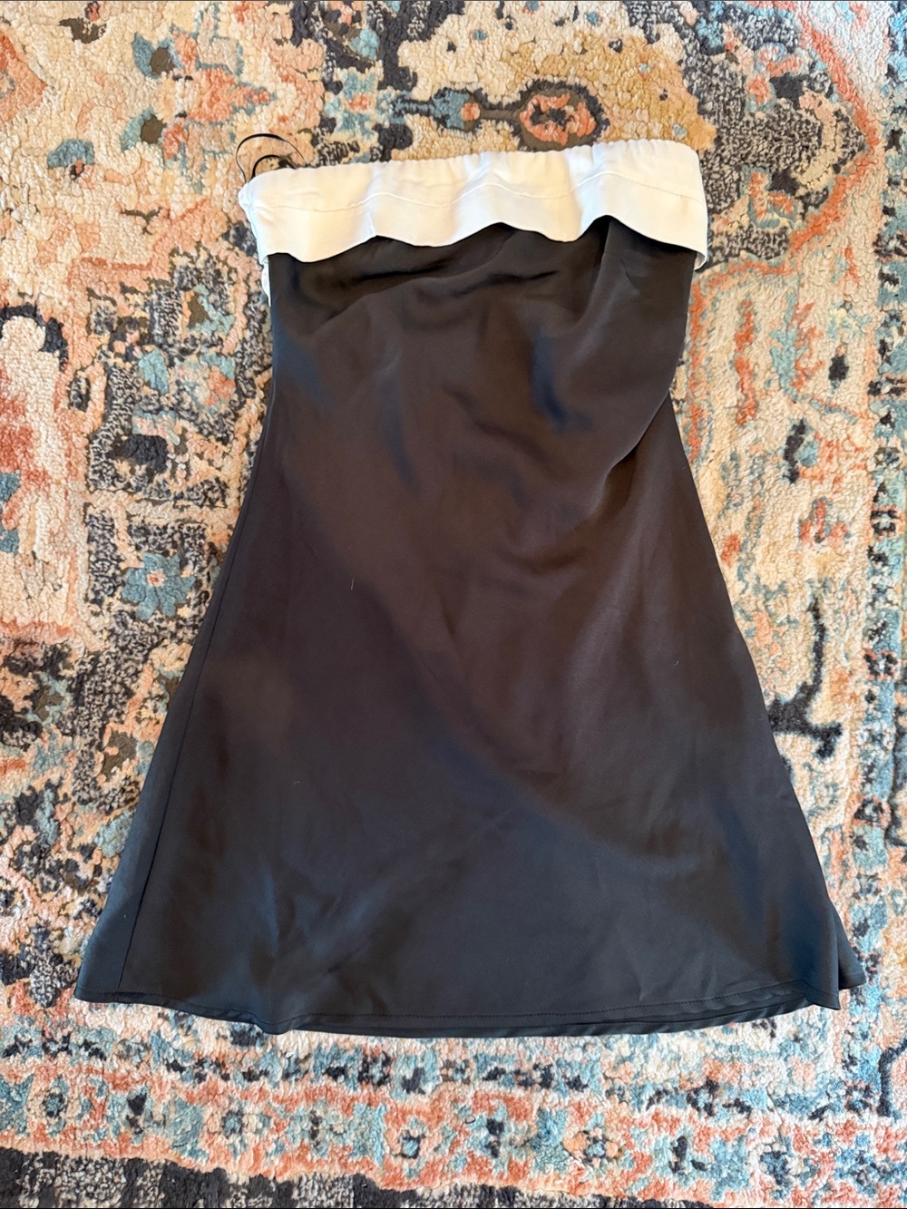 Princess Polly Black Strapless Mini Dress with White Ruffle